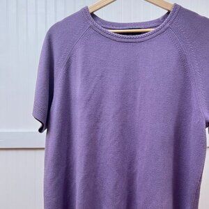 Vintage Purple Short Sleeve Knit Top Sweater‎ Women's Crew Neck Casual XL